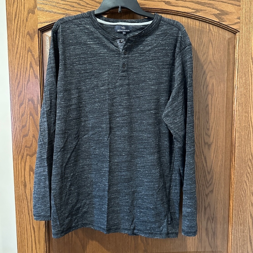Michael Brandon Men's XL Long Sleeve‎ Heathered Gray Henley Shirt
